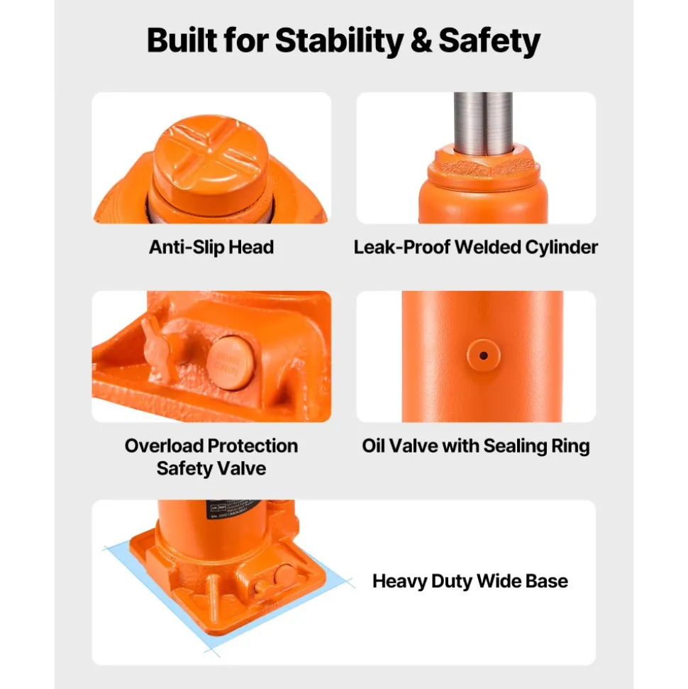 VEVOR Hydraulic Bottle Jack, 10 Ton (22046 lbs) Capacity, 9.3-18.5 Inch Lifting Range, Heavy Duty Welded Bottle Jack for Car, SUV, Pickup, Auto Repair, House Lift and Agricultural Equipment, Orange