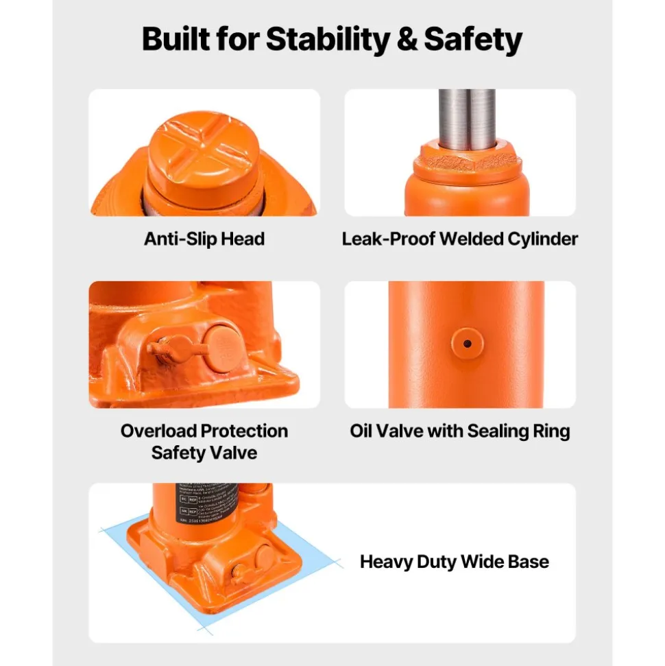 VEVOR Hydraulic Bottle Jack, 4 Ton (8818.4 lbs) Capacity, 7.3-13.8 Inch Lifting Range, Heavy Duty Welded Bottle Jack for Car, SUV, Pickup, Auto Repair, House Lift and Agricultural Equipment, Orange