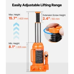 VEVOR Hydraulic Bottle Jack, 12 Ton (26455.5 lbs) Capacity, 8.1-15.7 Inch Lifting Range, Heavy Duty Welded Bottle Jack for Car, SUV, Pickup, Auto Repair, House Lift and Agricultural Equipment, Orange