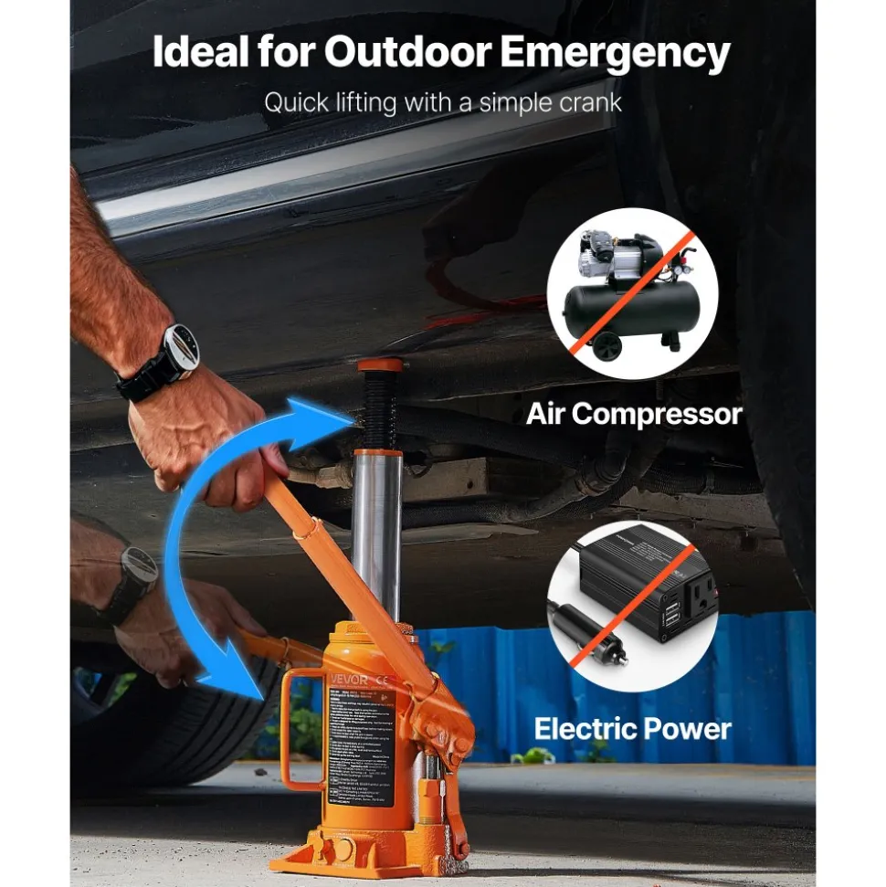 VEVOR Hydraulic Bottle Jack, 12 Ton (26455.5 lbs) Capacity, 8.1-15.7 Inch Lifting Range, Heavy Duty Welded Bottle Jack for Car, SUV, Pickup, Auto Repair, House Lift and Agricultural Equipment, Orange