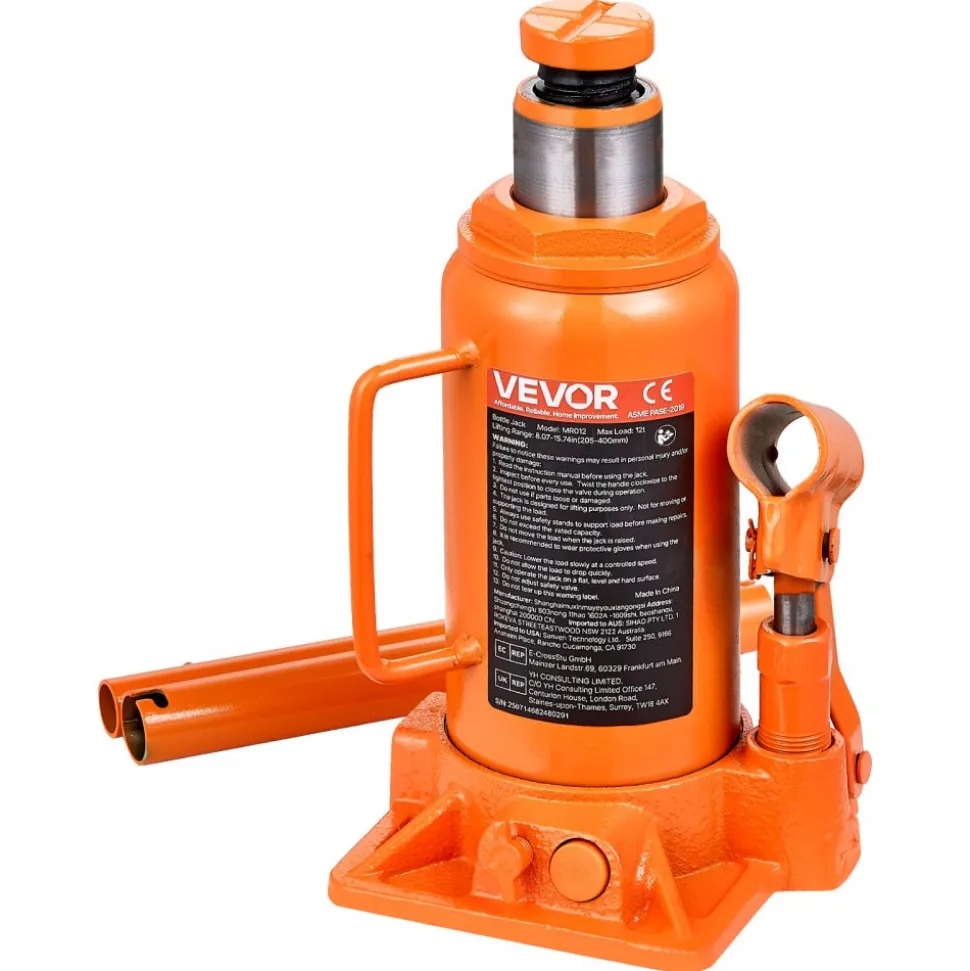 VEVOR Hydraulic Bottle Jack, 12 Ton (26455.5 lbs) Capacity, 8.1-15.7 Inch Lifting Range, Heavy Duty Welded Bottle Jack for Car, SUV, Pickup, Auto Repair, House Lift and Agricultural Equipment, Orange