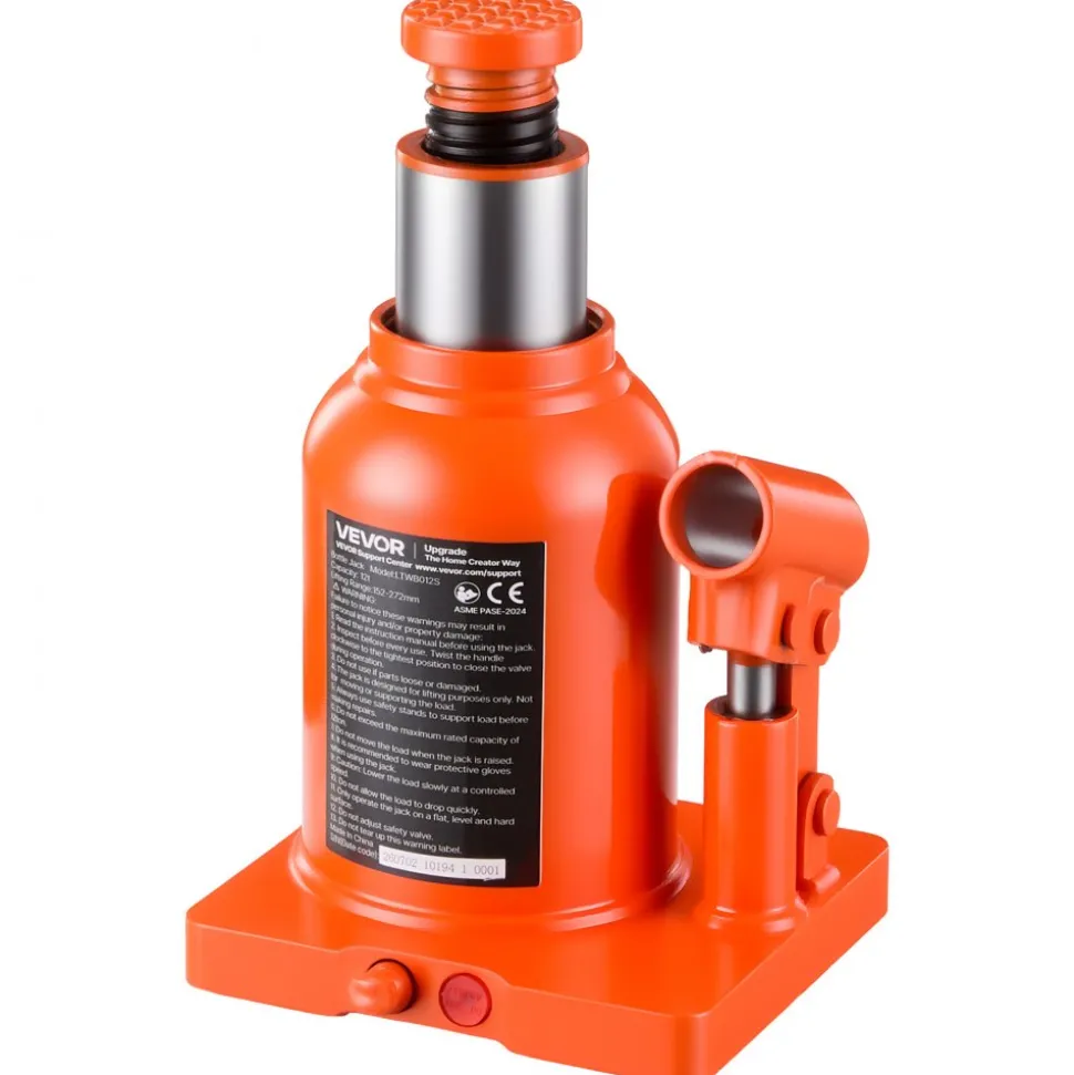 VEVOR Hydraulic Bottle Jack 12 Ton (26455.5 lbs) 5.98"-10.71" Lifting Range, for Heavy-Duty Pickup, Medium-Duty Truck, RV, Auto Repair and House Lift, Welded Jack with 3-Section Long Handle, Orange