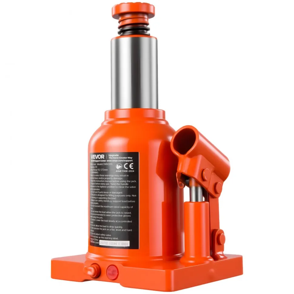 VEVOR Hydraulic Bottle Jack 12 Ton (26455.5 lbs) 5.98"-10.71" Lifting Range, for Heavy-Duty Pickup, Medium-Duty Truck, RV, Auto Repair and House Lift, Welded Jack with 3-Section Long Handle, Orange
