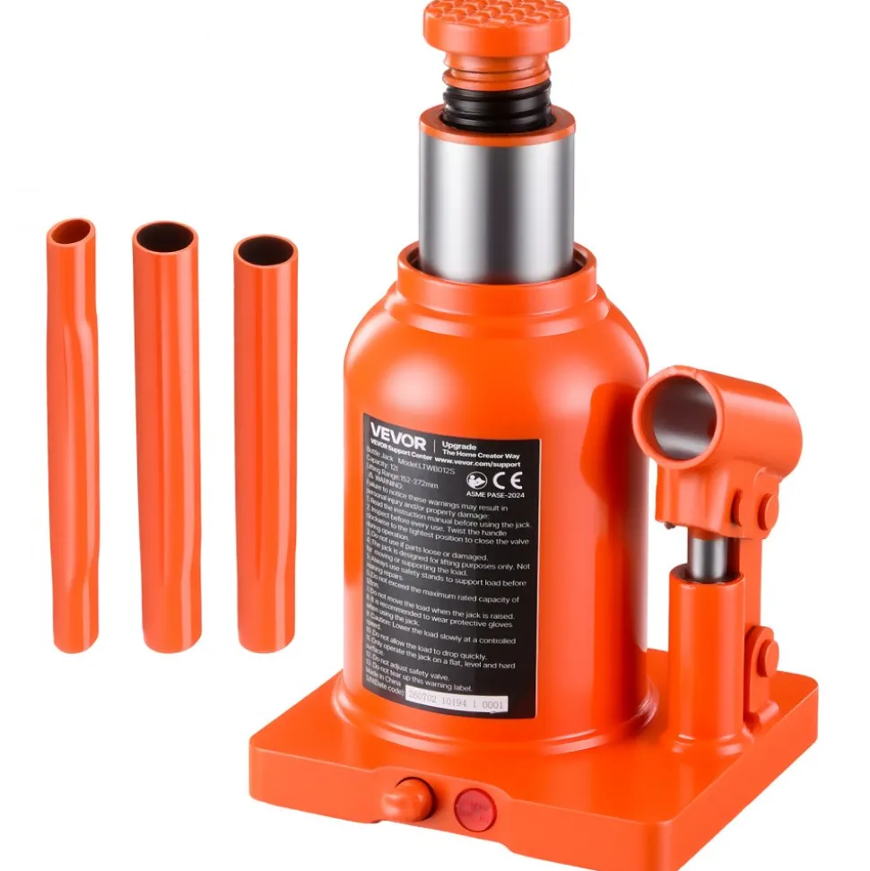 VEVOR Hydraulic Bottle Jack 12 Ton (26455.5 lbs) 5.98"-10.71" Lifting Range, for Heavy-Duty Pickup, Medium-Duty Truck, RV, Auto Repair and House Lift, Welded Jack with 3-Section Long Handle, Orange