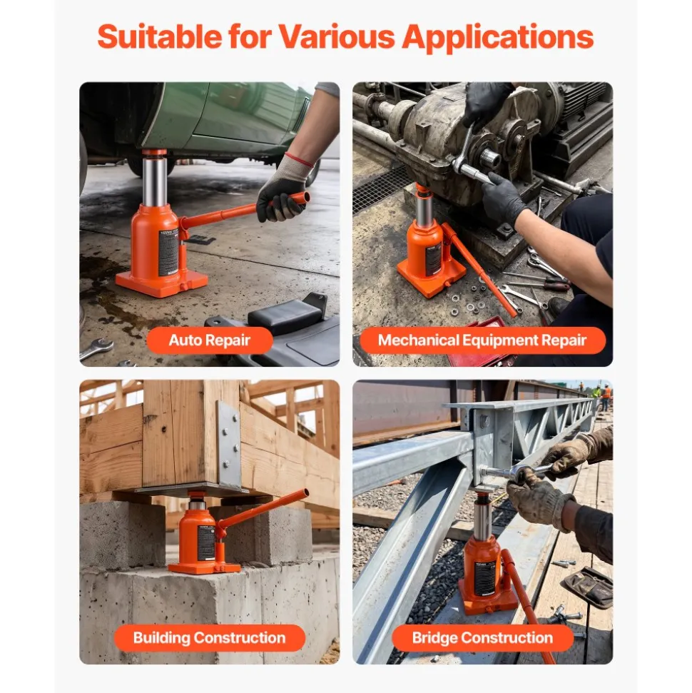 VEVOR Hydraulic Bottle Jack 12 Ton (26455.5 lbs) 5.98"-10.71" Lifting Range, for Heavy-Duty Pickup, Medium-Duty Truck, RV, Auto Repair and House Lift, Welded Jack with 3-Section Long Handle, Orange