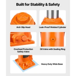 VEVOR Hydraulic Bottle Jack, 20 Ton (44092 lbs) Capacity, 8.9-17.1 Inch Lifting Range, Heavy Duty Welded Bottle Jack for Car, SUV, Pickup, Auto Repair, House Lift and Agricultural Equipment, Orange