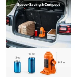 VEVOR Hydraulic Bottle Jack, 20 Ton (44092 lbs) Capacity, 8.9-17.1 Inch Lifting Range, Heavy Duty Welded Bottle Jack for Car, SUV, Pickup, Auto Repair, House Lift and Agricultural Equipment, Orange