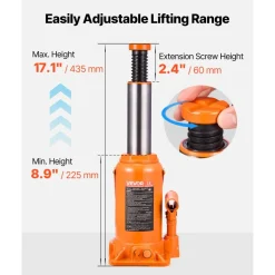 VEVOR Hydraulic Bottle Jack, 20 Ton (44092 lbs) Capacity, 8.9-17.1 Inch Lifting Range, Heavy Duty Welded Bottle Jack for Car, SUV, Pickup, Auto Repair, House Lift and Agricultural Equipment, Orange