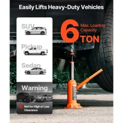 VEVOR Hydraulic Bottle Jack, 6 Ton (13227.6 lbs) Capacity, 7.7-14.8 Inch Lifting Range, Heavy Duty Welded Bottle Jack for Car, SUV, Pickup, Auto Repair, House Lift and Agricultural Equipment, Orange