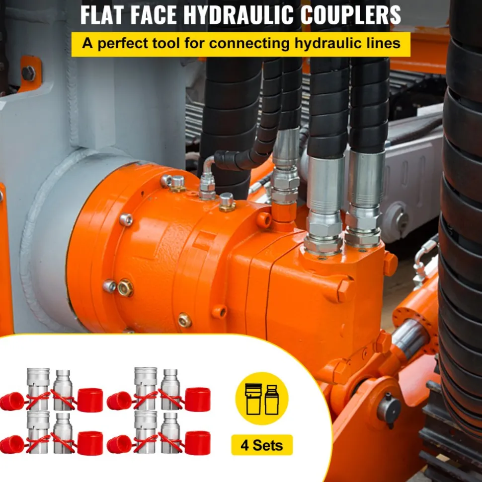 VEVOR Hydraulic Coupler 1/2 Body with 1/2" NPT Thread 27.6 MPa Hydraulic Quick Connect 4 Pairs Hydraulic Coupling Quick Connect 45.5 L/min Hydraulic Quick Coupler