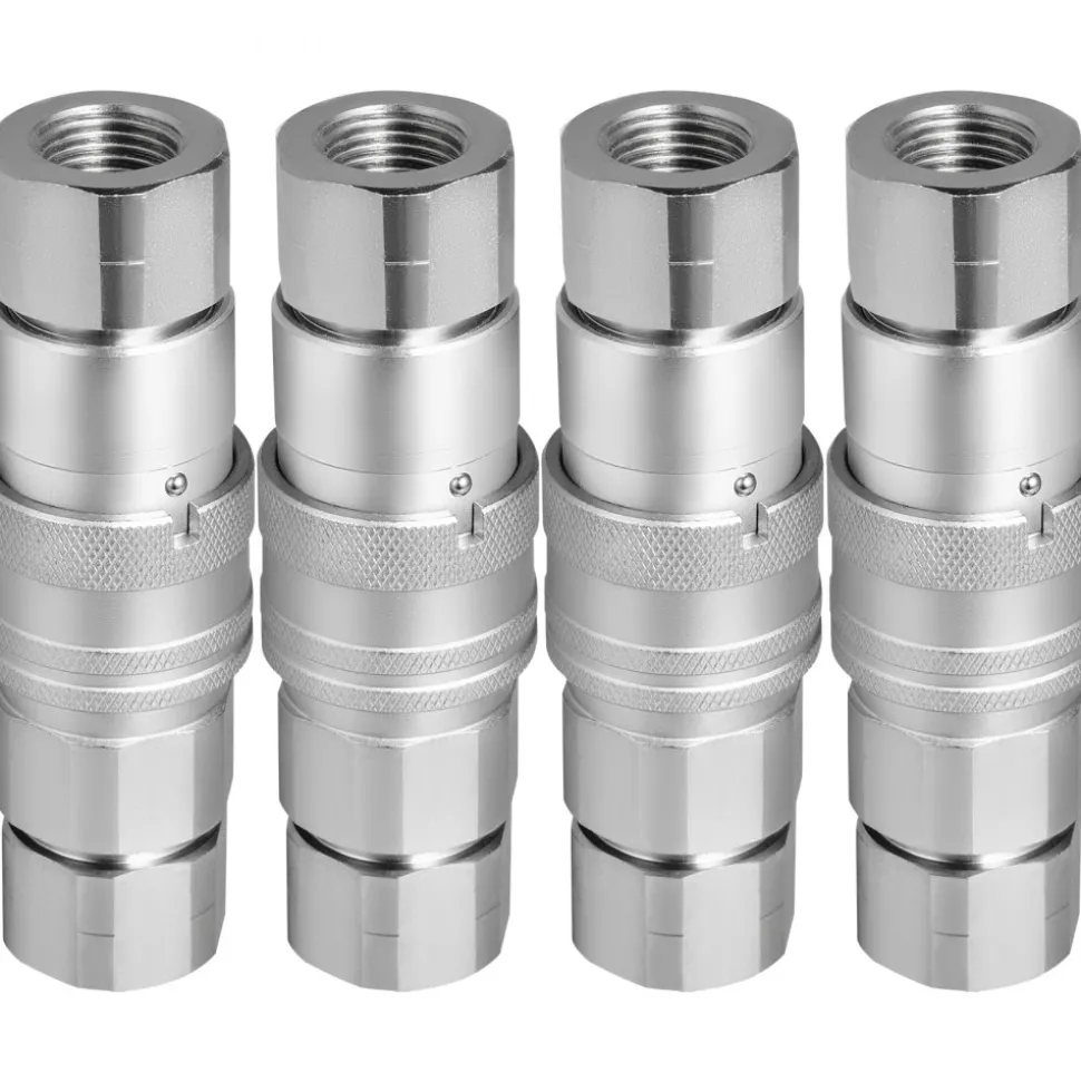 VEVOR Hydraulic Coupler 1/2 Body with 1/2" NPT Thread 27.6 MPa Hydraulic Quick Connect 4 Pairs Hydraulic Coupling Quick Connect 45.5 L/min Hydraulic Quick Coupler