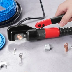 VEVOR Hydraulic Crimping Tool with 9 Sets of  Dies AWG12-2/0 Copper And Aluminum Terminal Battery Lug Crimper, with a Cutting Pliers, Gloves, 5pcs Copper Ring Connectors, 8pcs Heat Shrink Sleeves