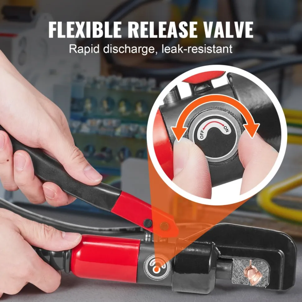 VEVOR Hydraulic Crimping Tool with 9 Sets of Dies AWG12-2/0 Copper And Aluminum Terminal Battery Lug Crimper, with a Cutting Pliers, Gloves, 5pcs Copper Ring Connectors, 8pcs Heat Shrink Sleeves