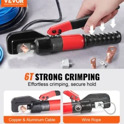 VEVOR Hydraulic Crimping Tool with 9 Sets of Dies AWG12-2/0 Copper And Aluminum Terminal Battery Lug Crimper, with a Cutting Pliers, Gloves, 5pcs Copper Ring Connectors, 8pcs Heat Shrink Sleeves
