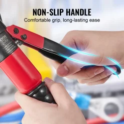 VEVOR Hydraulic Crimping Tool with 9 Sets of Dies AWG12-2/0 Copper And Aluminum Terminal Battery Lug Crimper, with a Cutting Pliers, Gloves, 5pcs Copper Ring Connectors, 8pcs Heat Shrink Sleeves