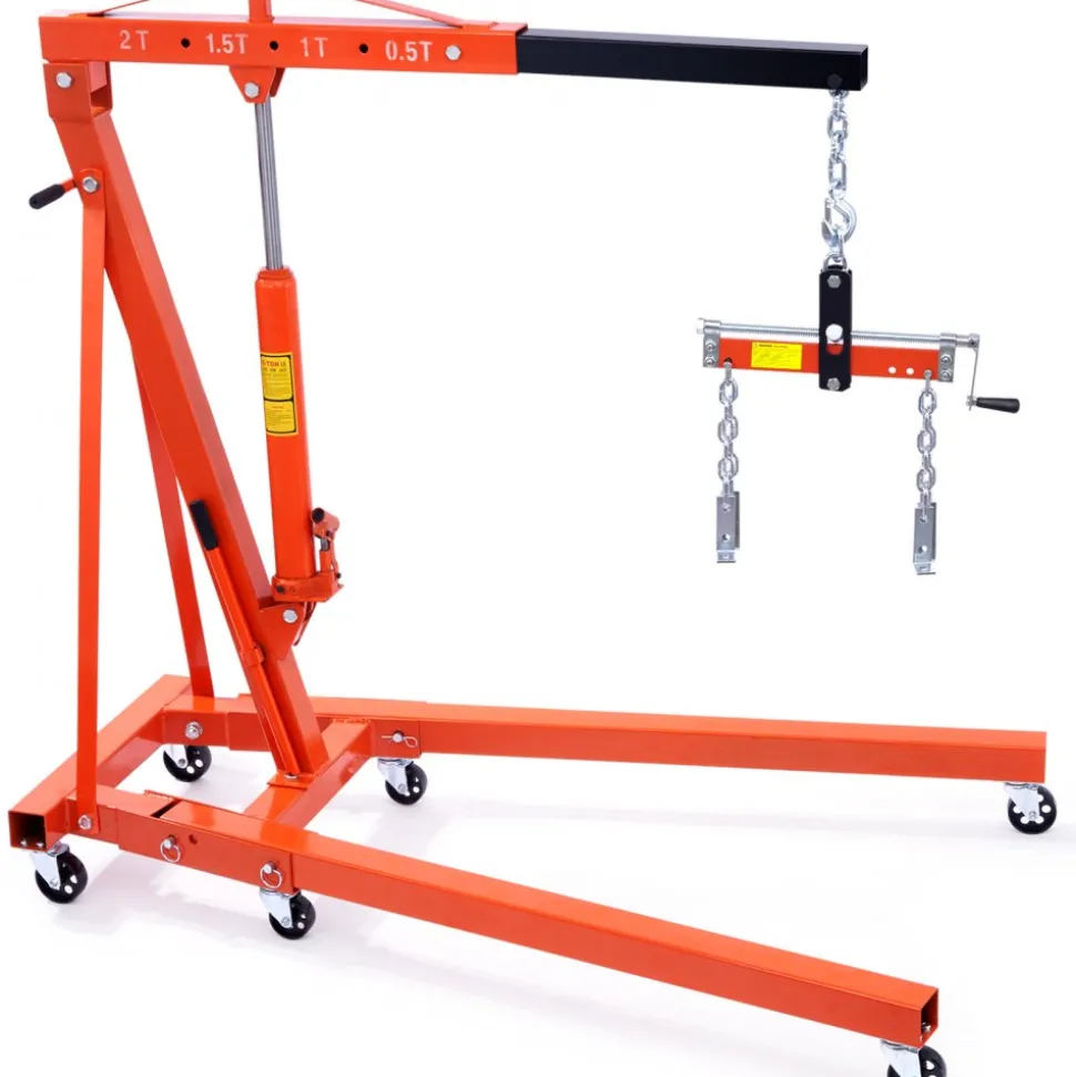 VEVOR Hydraulic Engine Hoist with Lever, 2 Ton/4400 LBS Heavy-duty Cherry Picker Shop Crane, Foldable Engine Crane and Engine Hoist leveler for Auto Repair, Motors, Weights Lifting, Loading