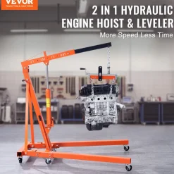 VEVOR Hydraulic Engine Hoist with Lever, 2 Ton/4400 LBS Heavy-duty Cherry Picker Shop Crane, Foldable Engine Crane and Engine Hoist leveler for Auto Repair, Motors, Weights Lifting, Loading