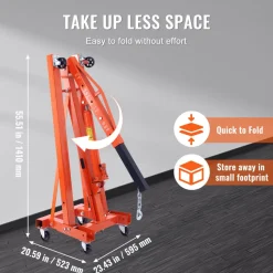 VEVOR Hydraulic Engine Hoist with Lever, 2 Ton/4400 LBS Heavy-duty Cherry Picker Shop Crane, Foldable Engine Crane and Engine Hoist leveler for Auto Repair, Motors, Weights Lifting, Loading