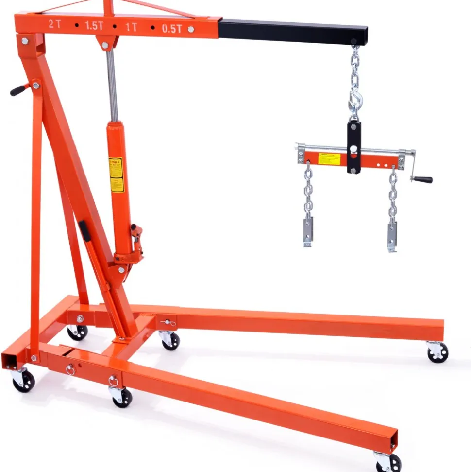 VEVOR Hydraulic Engine Hoist with Lever, 2 Ton/4400 LBS Heavy-duty Cherry Picker Shop Crane, Foldable Engine Crane and Engine Hoist leveler for Auto Repair, Motors, Weights Lifting, Loading