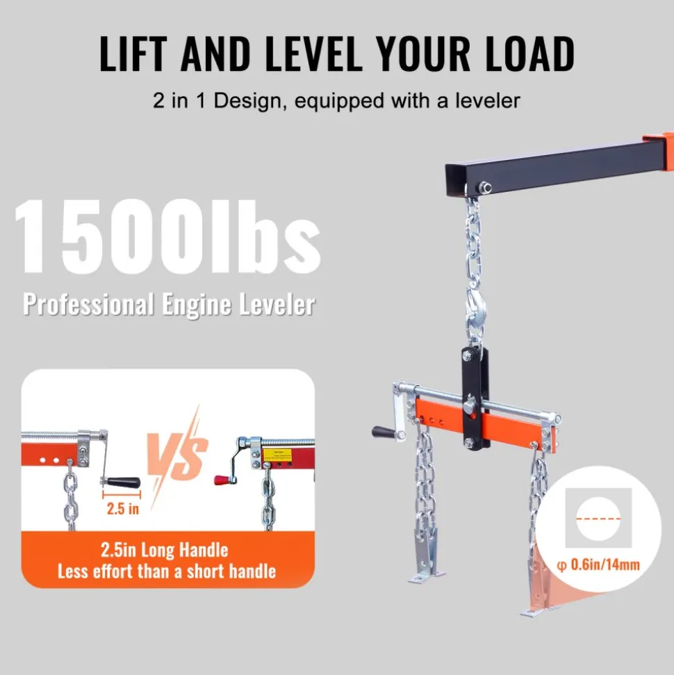 VEVOR Hydraulic Engine Hoist with Lever, 2 Ton/4400 LBS Heavy-duty Cherry Picker Shop Crane, Foldable Engine Crane and Engine Hoist leveler for Auto Repair, Motors, Weights Lifting, Loading