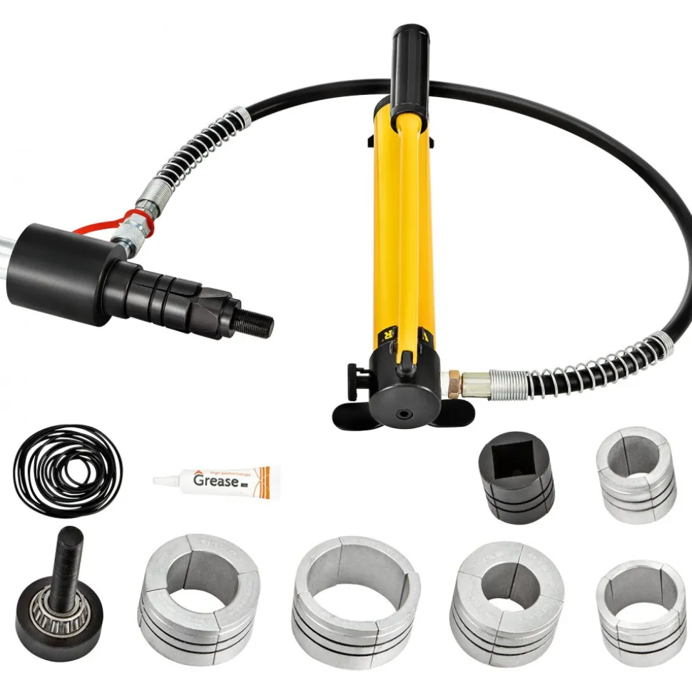 VEVOR Hydraulic Exhaust Pipe Expander, 1-5/8" to 4-1/4" size, 10 T Manual Hydraulic Pipe Stretcher with 4 Dies and 2 Storing Case for Copper, Aluminum Tubes in Car Repairing