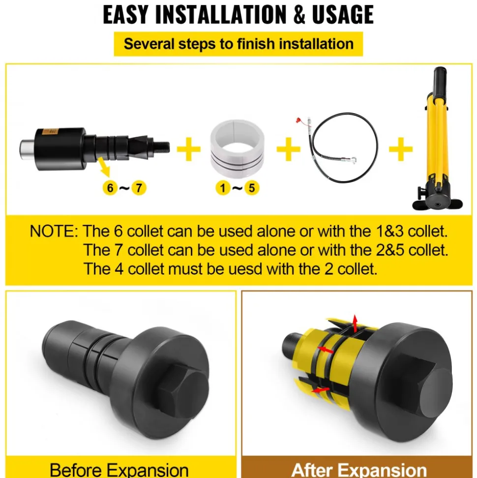 VEVOR Hydraulic Exhaust Pipe Expander, 1-5/8" to 4-1/4" size, 10 T Manual Hydraulic Pipe Stretcher with 4 Dies and 2 Storing Case for Copper, Aluminum Tubes in Car Repairing
