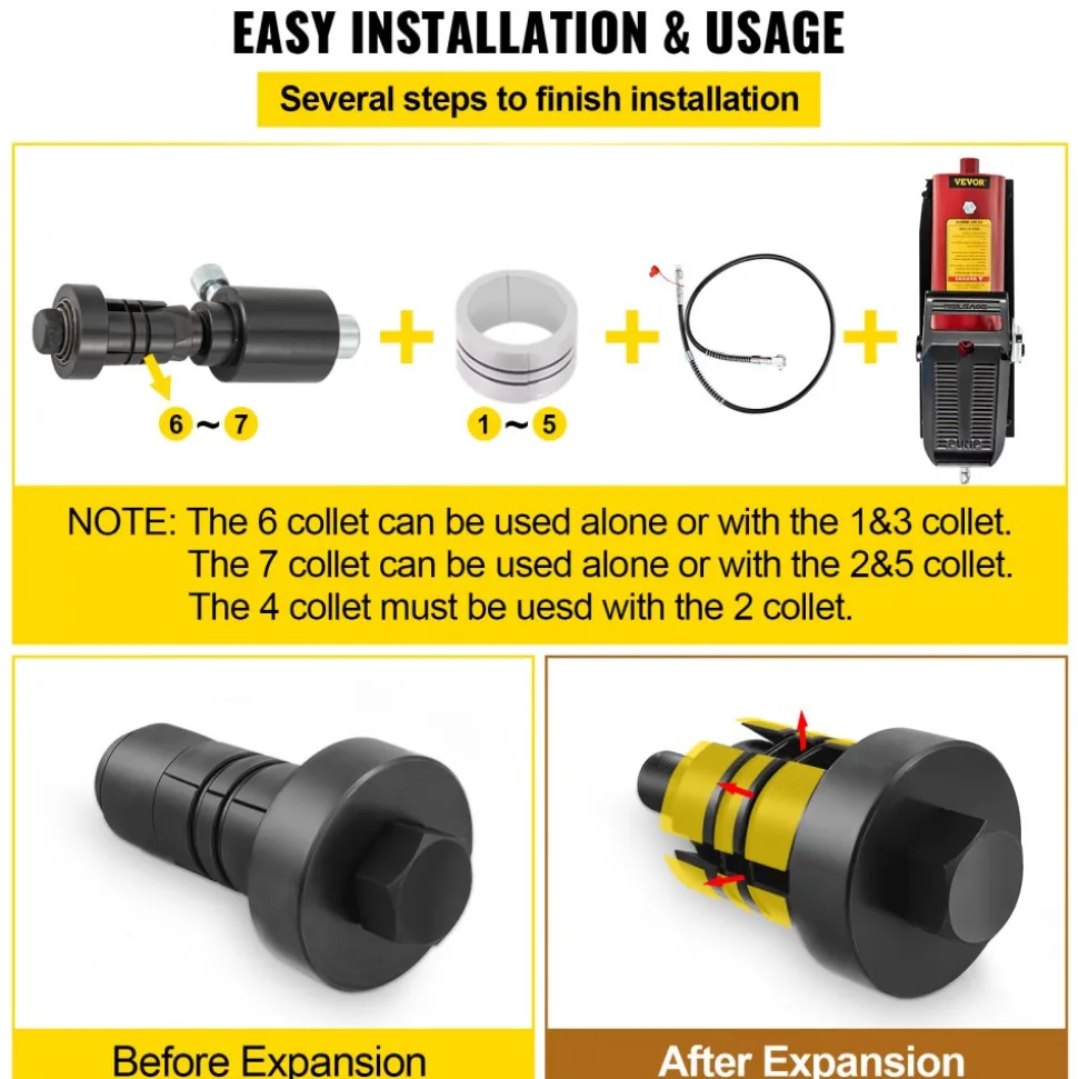VEVOR Hydraulic Exhaust Pipe Expander, 1-5/8" to 4-1/4" Size, 10 T Pedal Pump Included with 4 Dies, 2 Storage Cases for Copper Aluminum Tubes in Car Repairing
