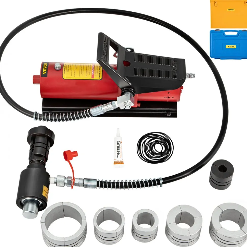 VEVOR Hydraulic Exhaust Pipe Expander, 1-5/8" to 4-1/4" Size, 10 T Pedal Pump Included with 4 Dies, 2 Storage Cases for Copper Aluminum Tubes in Car Repairing