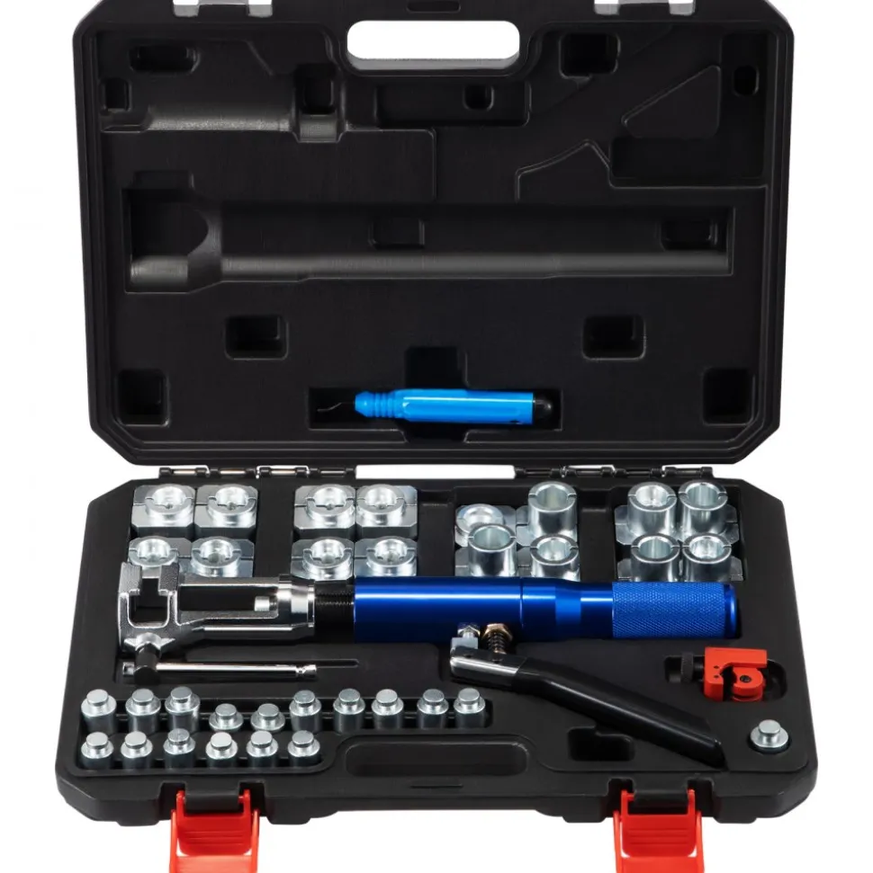 VEVOR Hydraulic Flaring Tool Kit, 45° Double Flaring Tool, Brake Repair Brake Flaring Tools for 3/16"-1/2", Brake Flare Tool with Tube Cutter and Deburrer, 32 PCS Tube Flaring Tools for Copper Lines