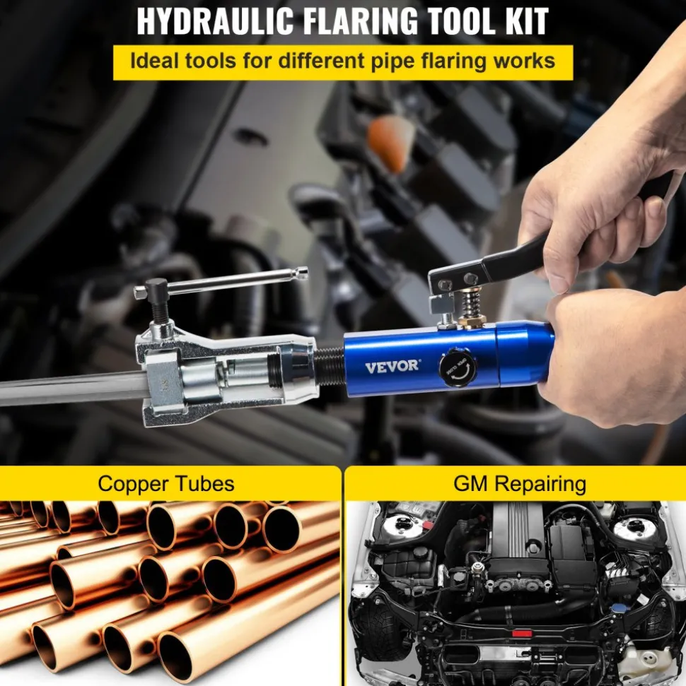 VEVOR Hydraulic Flaring Tool Kit, 45° Double Flaring Tool, Brake Repair Brake Flaring Tools for 3/16"-1/2", Brake Flare Tool with Tube Cutter and Deburrer, 32 PCS Tube Flaring Tools for Copper Lines