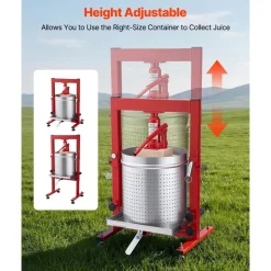 VEVOR Hydraulic Fruit Wine Press, 7.93Gal/30L, Stainless Steel Heavy Duty Manual Juice Maker, Cider Apple Grape Vegetable Crusher, Cheese/Tincture/Herbal Press, with 2 Filter Bags, for Kitchen Home