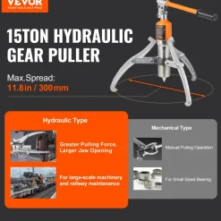 VEVOR Hydraulic Gear Puller, 15 Ton Max Capacity Wheel Bearing Pulling Separator, 2 or 3 Jaws Puller, Vertically and Horizontally, 12" Jaw Hydraulic Puller with Case for Pulling Hubs