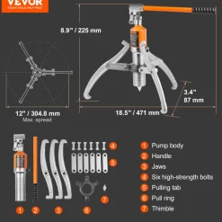 VEVOR Hydraulic Gear Puller, 15 Ton Max Capacity Wheel Bearing Pulling Separator, 2 or 3 Jaws Puller, Vertically and Horizontally, 12
