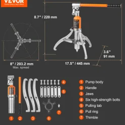 VEVOR Hydraulic Gear Puller, 5 Ton Max Capacity Wheel Bearing Pulling Separator, 2 or 3 Jaws Puller, Vertically and Horizontally, 8