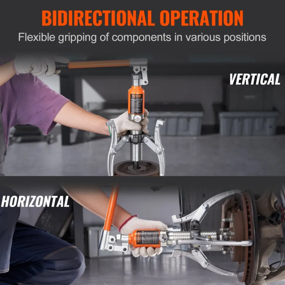 VEVOR Hydraulic Gear Puller, 5 Ton Max Capacity Wheel Bearing Pulling Separator, 2 or 3 Jaws Puller, Vertically and Horizontally, 8" Jaw Hydraulic Puller with Case for Pulling Hubs