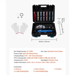 VEVOR Hydraulic Hose Crimper, Hydra-Krimp AC Hose Crimper Kit with 7 Dies Snap-On & Carrying Case, Hydraulic A/C Hoses Crimping Tool for Automotive & Air Conditioning Repair (Split with Manual Pump)