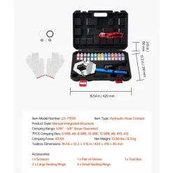 VEVOR Hydraulic Hose Crimper, Hydra-Krimp AC Hose Crimper Kit with 7 Dies Snap-On, Integral Manual Hydraulic A/C Hoses Crimping Tool for Automotive & Air Conditioning Repair - with Carrying Case