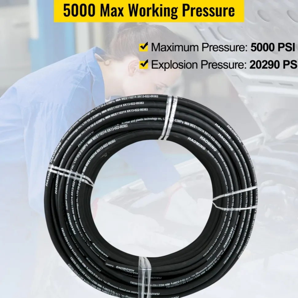 VEVOR Hydraulic Hose 328 Feet Rubber Hydraulic Hoses with 2 High-Tensile Steel Wire Braid, Inner Diameter 3/8 Inch, 5000 PSI Max, Bulk Hydraulic Hose -40 °F to 250 °F, Hydraulic Oil Flexible Hose