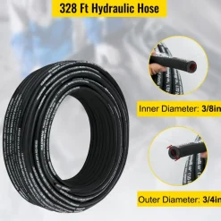 VEVOR Hydraulic Hose 328 Feet Rubber Hydraulic Hoses with 2 High-Tensile Steel Wire Braid, Inner Diameter 3/8 Inch, 5000 PSI Max, Bulk Hydraulic Hose -40 °F to 250 °F, Hydraulic Oil Flexible Hose
