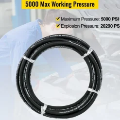 VEVOR Hydraulic Hose 50 Feet Rubber Hydraulic Hoses with 2 High-Tensile Steel Wire Braid, Inner Diameter 1/2 Inch, 5000 PSI Max, Bulk Hydraulic Hose -40 °F to 250 °F, Hydraulic Oil Flexible Hose
