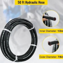 VEVOR Hydraulic Hose 50 Feet Rubber Hydraulic Hoses with 2 High-Tensile Steel Wire Braid, Inner Diameter 1/2 Inch, 5000 PSI Max, Bulk Hydraulic Hose -40 °F to 250 °F, Hydraulic Oil Flexible Hose