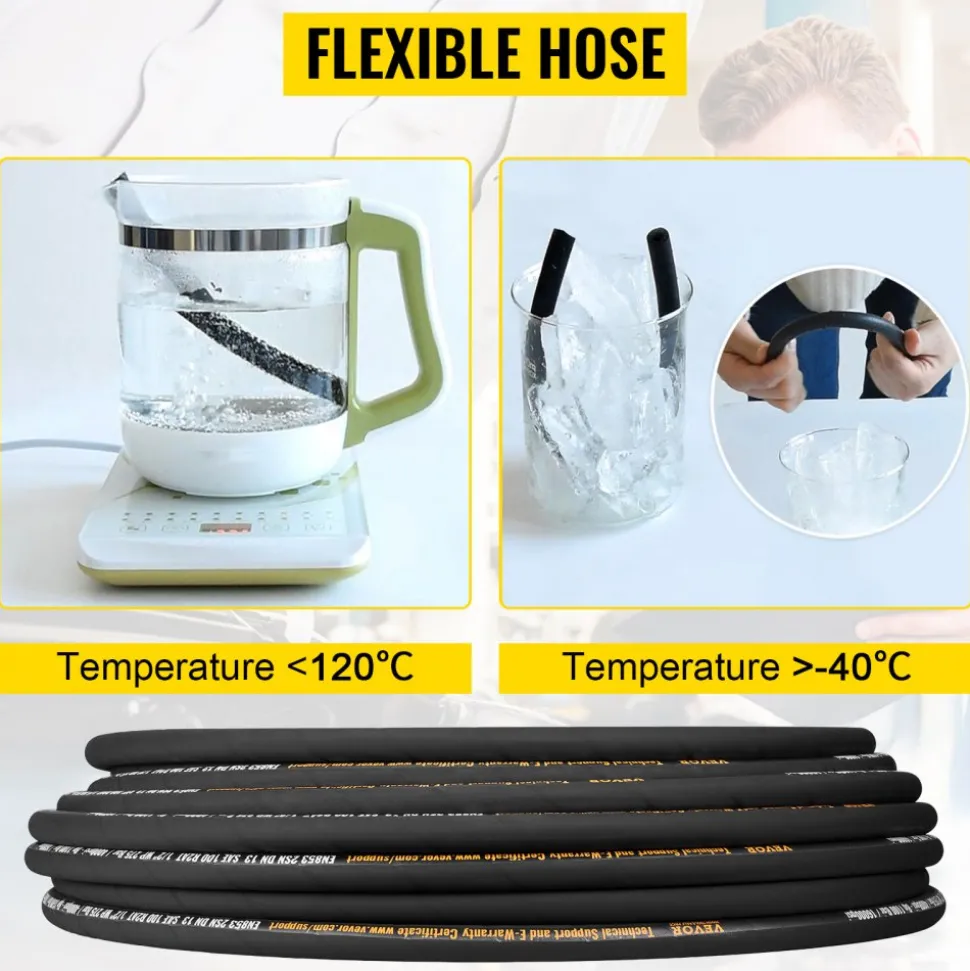 VEVOR Hydraulic Hose 1/2 inch x 100 ft, Coiled Hydraulic Hose 4000 PSI, Rubber Hydraulic Hose with 2 High-Tensile Steel Wire Braid, Bulk Hydraulic Hose -20℃ to 140℃, Hydraulic Oil Flexible Hose