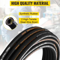 VEVOR Hydraulic Hose 1/2 inch x 100 ft, Coiled Hydraulic Hose 4000 PSI, Rubber Hydraulic Hose with 2 High-Tensile Steel Wire Braid, Bulk Hydraulic Hose -20℃ to 140℃, Hydraulic Oil Flexible Hose