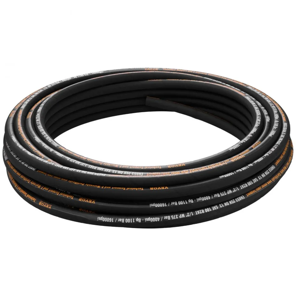 VEVOR Hydraulic Hose 1/2 inch x 100 ft, Coiled Hydraulic Hose 4000 PSI, Rubber Hydraulic Hose with 2 High-Tensile Steel Wire Braid, Bulk Hydraulic Hose -20℃ to 140℃, Hydraulic Oil Flexible Hose