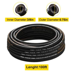 VEVOR Hydraulic Hose 3/8 inch x 100 ft, Coiled Hydraulic Hose 4800 PSI, Rubber Hydraulic Hose with 2 High-Tensile Steel Wire Braid, Bulk Hydraulic Hose -20°C to 140°C, Hydraulic Oil Flexible Hose