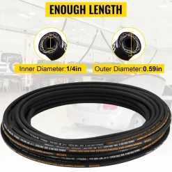 VEVOR Hydraulic Hose 1/4 inch x 100 ft, Coiled Hydraulic Hose 5800 PSI, Rubber Hydraulic Hose with 2 High-Tensile Steel Wire Braid, Bulk Hydraulic Hose -20℃ to 140℃, Hydraulic Oil Flexible Hose