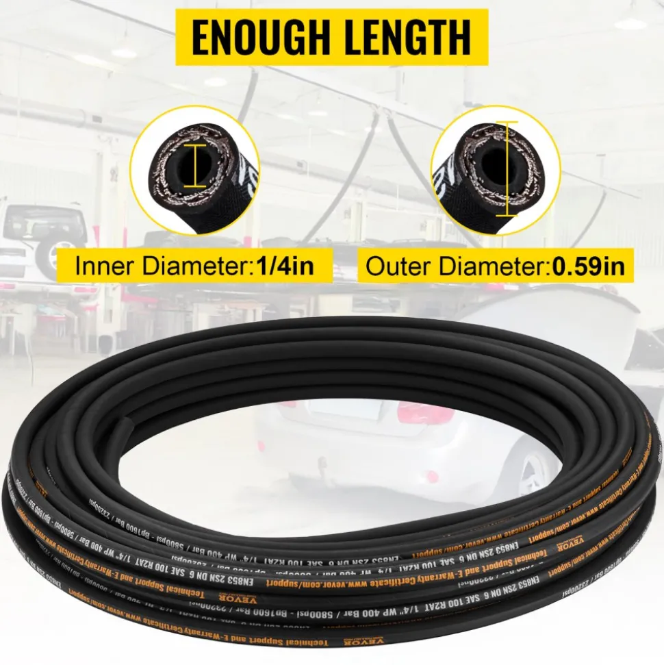 VEVOR Hydraulic Hose 3/4 inch x 50 ft, Coiled Hydraulic Hose 3120 PSI, Rubber Hydraulic Hose with 2 High-Tensile Steel Wire Braid, Bulk Hydraulic Hose -20℃ to 140℃, Hydraulic Oil Flexible Hose