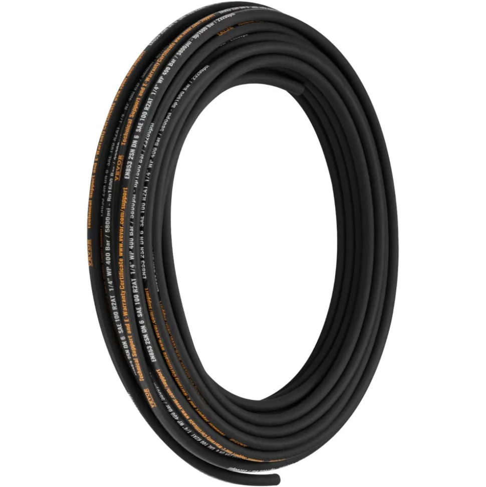 VEVOR Hydraulic Hose 3/4 inch x 50 ft, Coiled Hydraulic Hose 3120 PSI, Rubber Hydraulic Hose with 2 High-Tensile Steel Wire Braid, Bulk Hydraulic Hose -20℃ to 140℃, Hydraulic Oil Flexible Hose