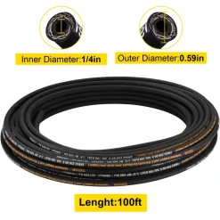 VEVOR Hydraulic Hose 3/4 inch x 50 ft, Coiled Hydraulic Hose 3120 PSI, Rubber Hydraulic Hose with 2 High-Tensile Steel Wire Braid, Bulk Hydraulic Hose -20℃ to 140℃, Hydraulic Oil Flexible Hose