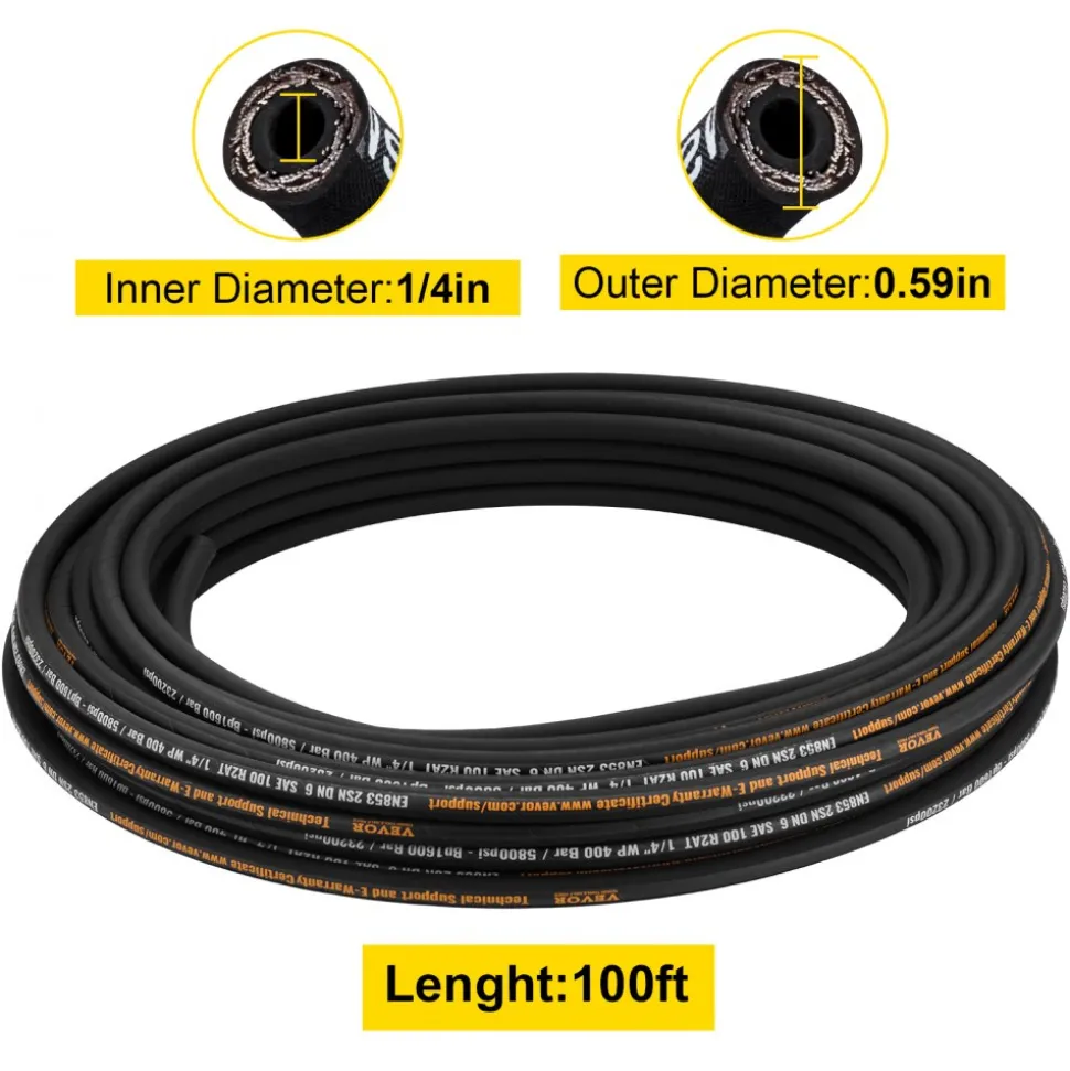 VEVOR Hydraulic Hose 3/4 inch x 50 ft, Coiled Hydraulic Hose 3120 PSI, Rubber Hydraulic Hose with 2 High-Tensile Steel Wire Braid, Bulk Hydraulic Hose -20℃ to 140℃, Hydraulic Oil Flexible Hose
